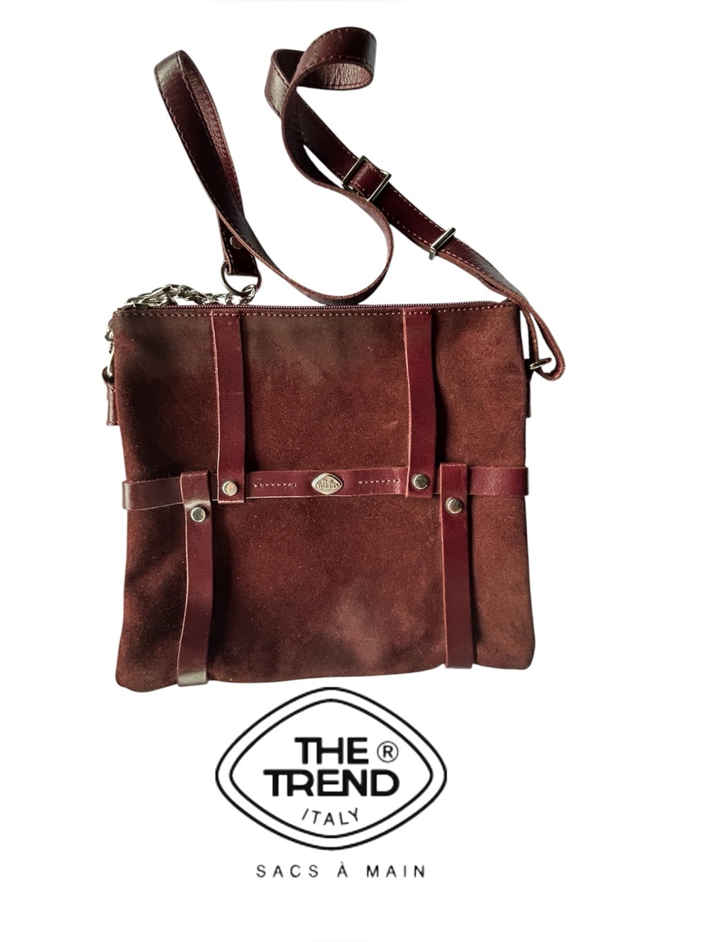 The Trend Women's Suede and Leather Crossbody Bag in Deep Burgundy